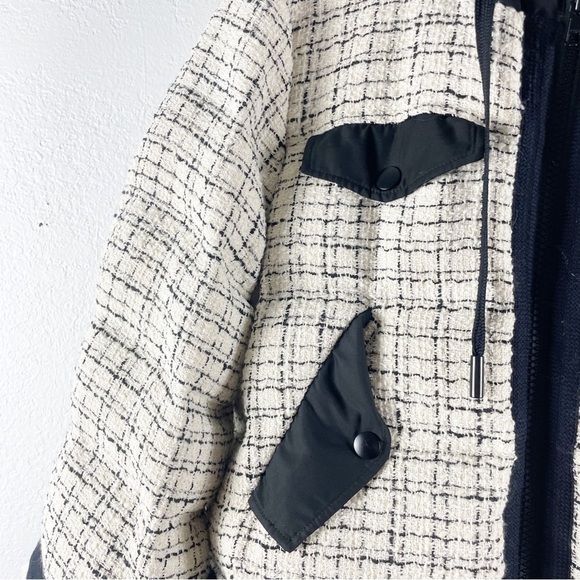 Veronica Beard Camrose Puffer Quilted Hooded Tweed Jacket Cream Black Large Warm - Picture 4 of 7